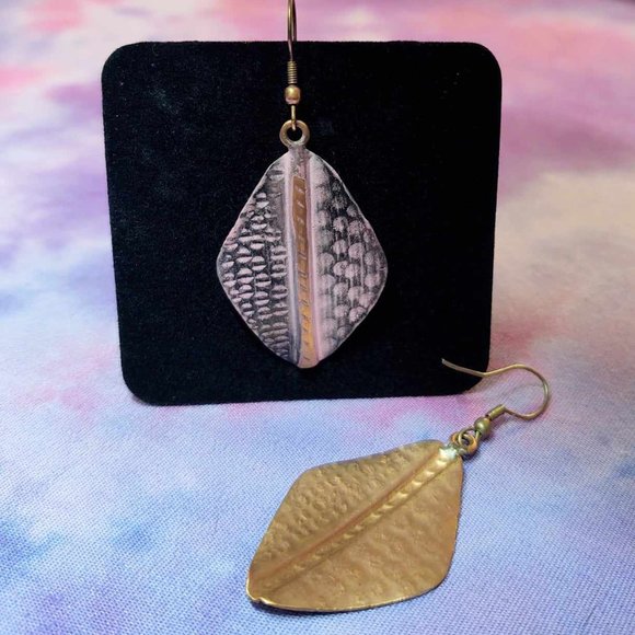 Handmade Pink and Copper Diamond Geometric Print Earrings - Picture 4 of 6